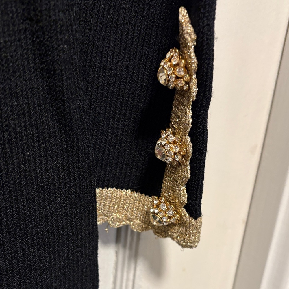 Vintage Don Sayres For Wellmore Wool Blend Black with Gold Trim Knitted Dress 8 - Picture 6 of 13